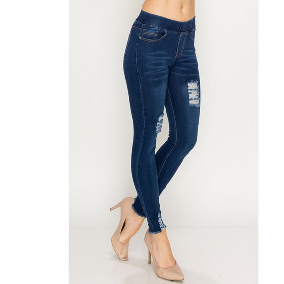 NWT Mid-rise Distressed Pull-on Denim Jeggings  with pockets JVE1003 - Picture 1 of 2
